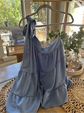 Entry Light Blue Tiered One-Shoulder top